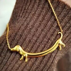 Dog Necklace Dachshund Dog Wiener Gold Chain Puppy Stylish Trendy Fun Whimsicle